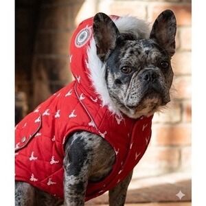 Luvgear Red Reindeer Dog Parka Cold Alert Technology Faux Fur Hood Large